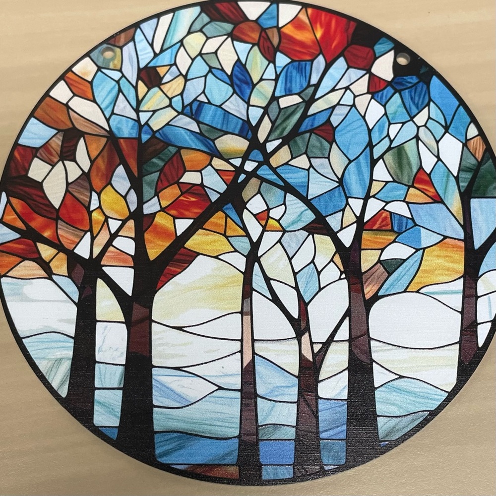 Suncatcher Trees Acrylic Faux Stained Glass Home Office Decoration